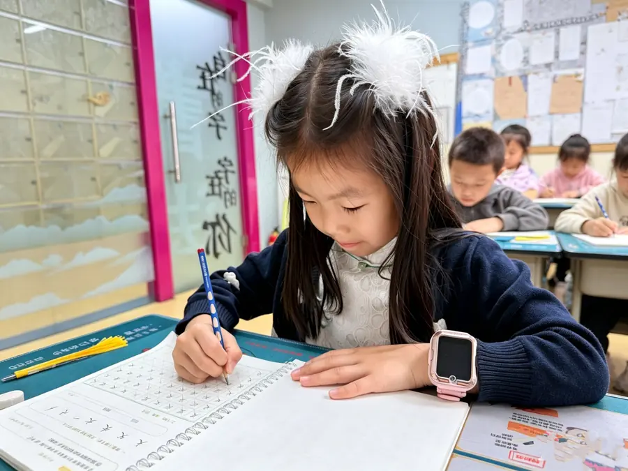 星河里硬笔书法课堂学员专注练字